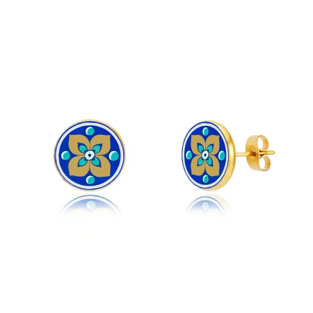 Cercei Desert din portelan fin placat cu Gold 24K Blue
