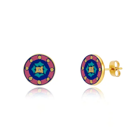 Cercei Desert din portelan fin placat cu Gold 24K Pink-Blue