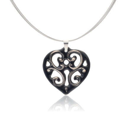 Colier Aero Black & platina Heart