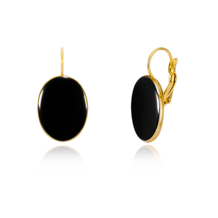 Cercei"MINIMAL"alist Gold & Black Oval din portelan fin