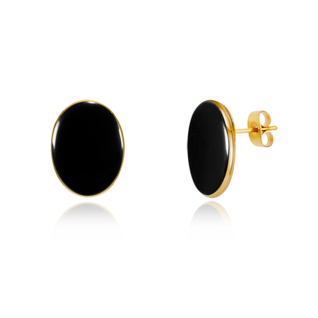 Cercei"MINIMAL"Gold & Black, Oval din portelan fin