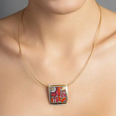 Pandantiv pătrat Art Deco placat cu aur